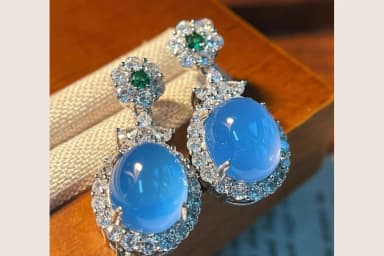 Blue Cabochon Drop Earrings view 1