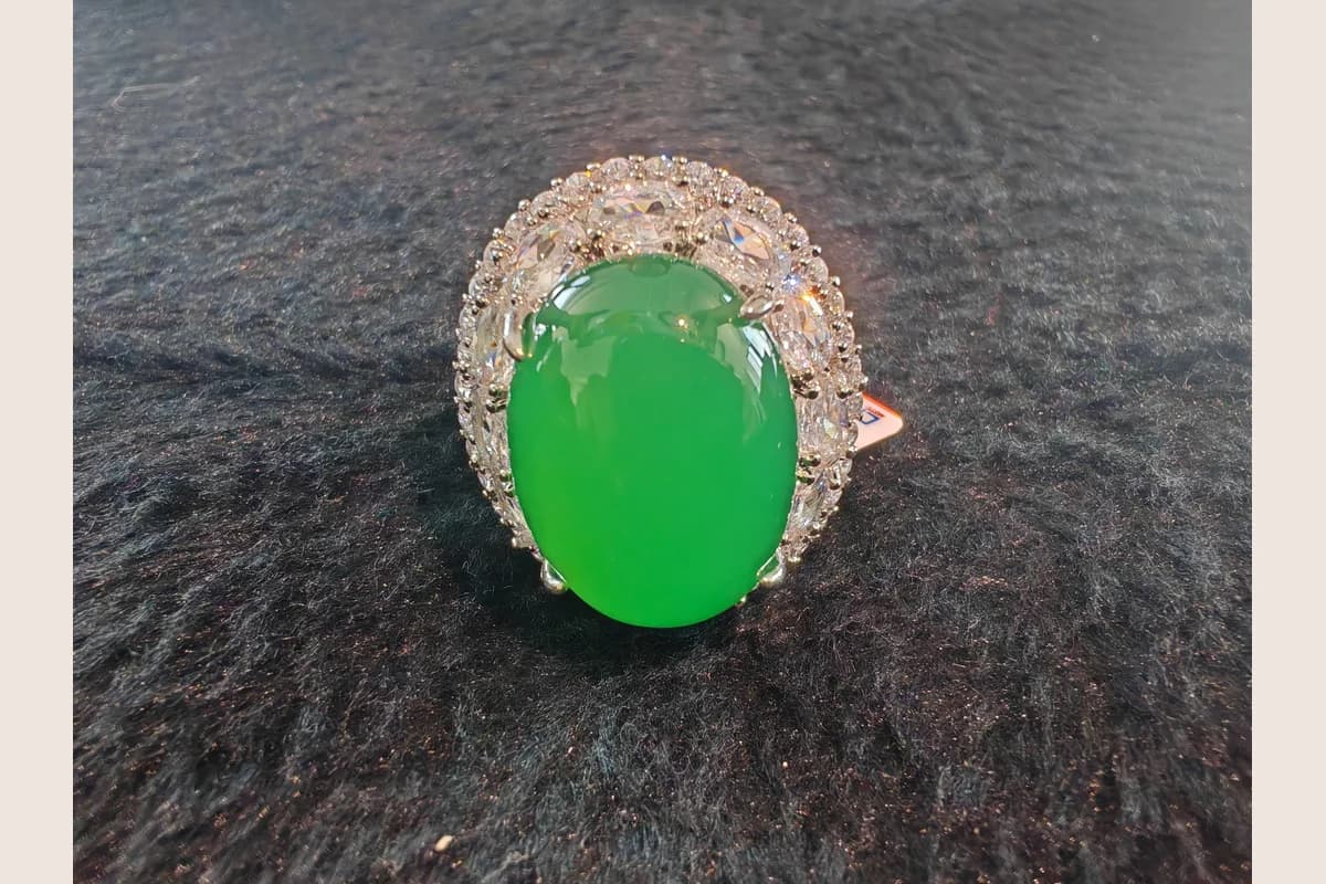 Green Cabochon Halo Ring